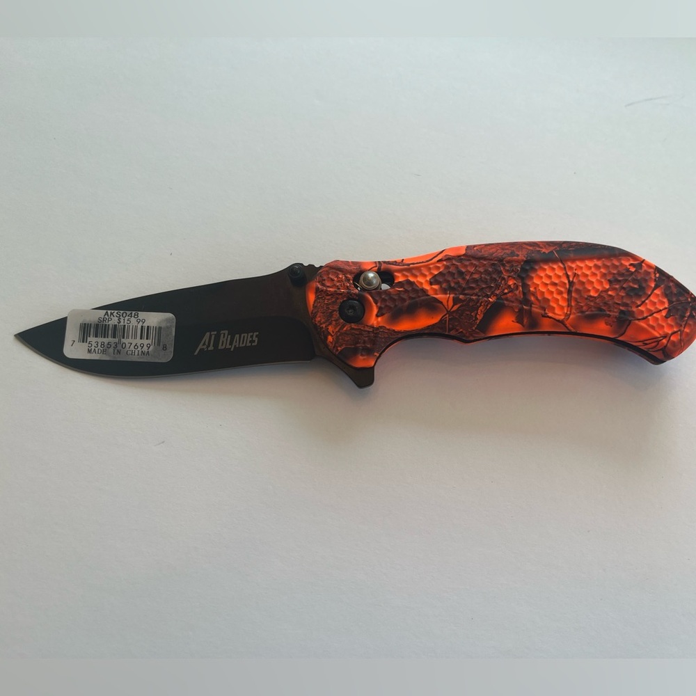 AT Blades Folding Knife with Orange Textured Handle